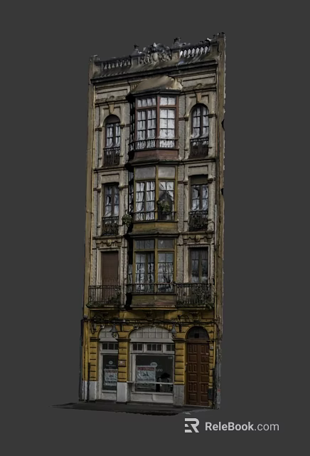 Vibrant Cartoon Scene Featuring Vintage Old Building With Ornate Windows Balconies And Potted Plants 3d model 