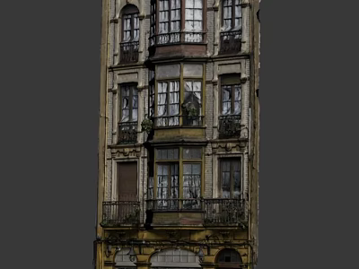 Vibrant Cartoon Scene Featuring Vintage Old Building With Ornate Windows Balconies And Potted Plants 3d model