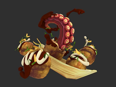 Cute hand-painted Japanese octopus roast gourmet PBR 3d model