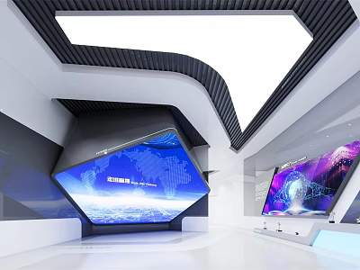 Hi Tech Exhibition Hall With Modern Design Large Digital Screens And Interactive Display Features 3d model