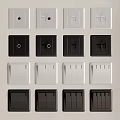 White And Black Switch Panels With Various Button Designs For Home Use 3d model