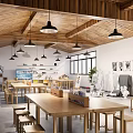 Book Art Studio with Wooden Tables Easels Plaster Sculptures Bookshelves and Natural Light