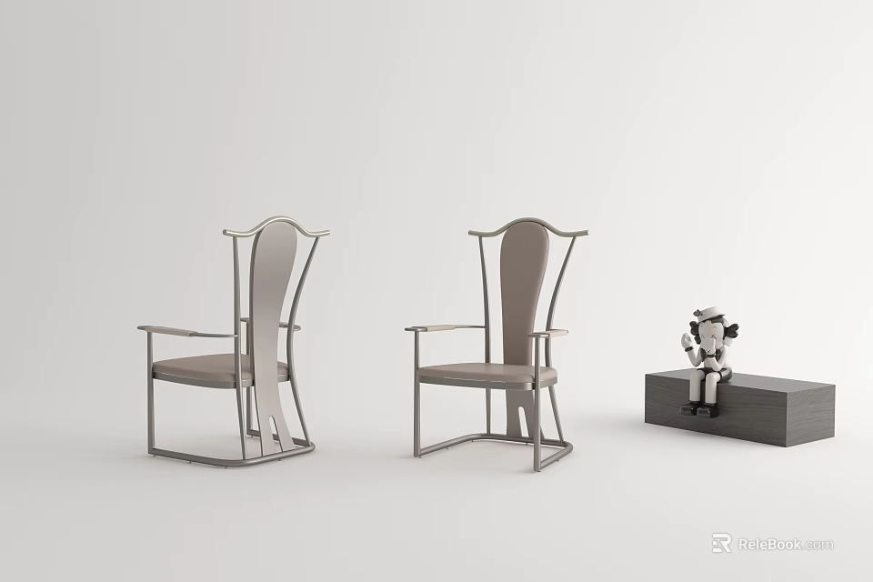 Modern Tea Table Chairs With Sleek Metal Frame And Comfortable Gray Upholstered Seats 3d model 