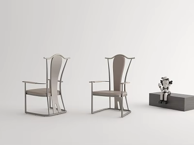 Modern Tea Table Chairs With Sleek Metal Frame And Comfortable Gray Upholstered Seats 3d model