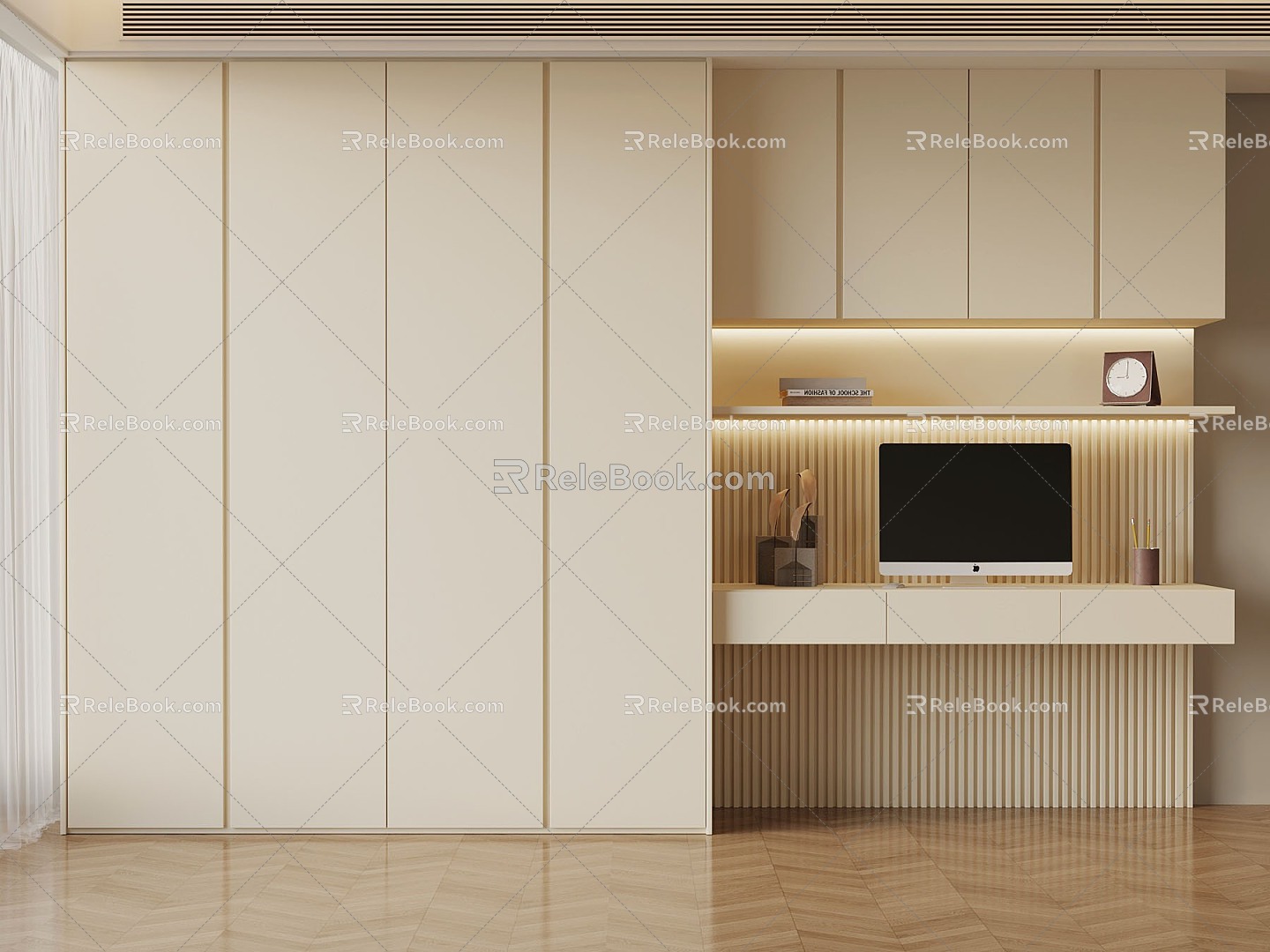 04 wardrobe cream style minimalist wardrobe 3d model