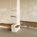 Modern Outdoor Chair With Wooden Seat Concrete Base And Plant Decoration