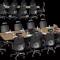 Modern Conference Table With Black Office Chairs Laptops And Water Bottles