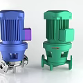 Vertical Industrial Pumps in Blue and Green with Flange Base Connections