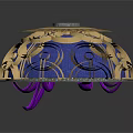 Intricate Circular Architectural Decoration with Purple Petal Patterns Gear Center and Gray Frame