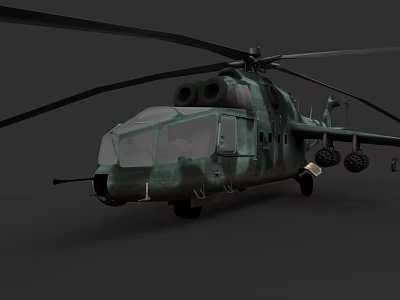 Green Camouflage Military Helicopter With Large Rotors And Fuselage Design 3d model