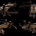 Wooden Scene Components Featuring Fence Panels Ladders Platforms Carts And Crates