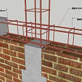 Construction Diagram Showing Brick Wall With Scaffolding And Concrete Structure Dimensions 3d model