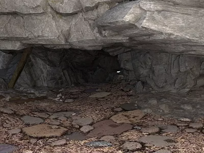 Cave Interior Scene With Rocky Overhang Rock Walls And Stone Floor Debris 3d model