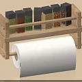 Wooden Kitchen Rack With Spice Jars And Hanging Paper Towel Holder