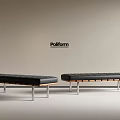 Two Poliform Black Leather Benches With Metal Legs Modern Design