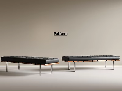 Two Poliform Black Leather Benches With Metal Legs Modern Design 3d model