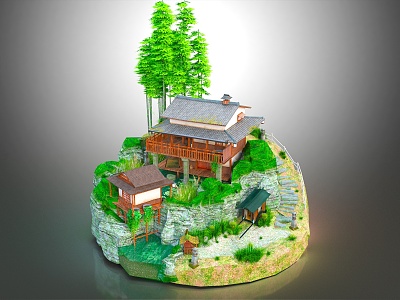 New Chinese Style Villa Outdoor Landscape Rural Landscape model