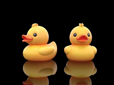 Two Yellow Duckling Inflatable Toys With Black Background And Reflections 3d model