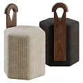 Beige And Dark Gray Upholstered Stools With Walnut Wooden Legs Modern Design