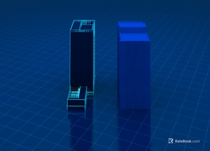 Urban Building Complex With Tall Structures Smaller Building And Blue Simple Design 3d model 