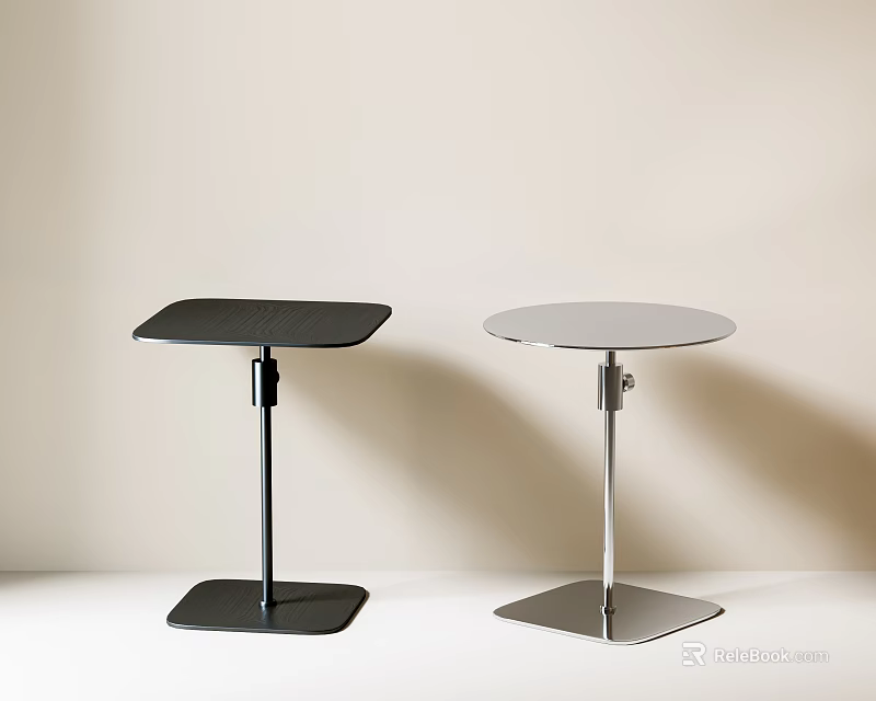 Modern Minimalist Side Tables in Black and Silver with Metal Bases and Smooth Tops 3d model 