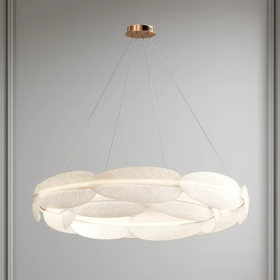 Feather Shaped White Modern Minimalist Hanging Chandelier with Soft Ambient Lighting 3d model