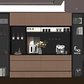 Modern Wooden Sideboard With Glass Display Shelves Coffee Machine And Vase