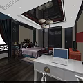 Elegant Hotel Guest Room Interior With Stylish Chandeliers Comfortable Bed And Wooden Desk