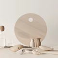 Simple Wooden Decorative Ornament Set With Round Board Bird Figurine Glass Bottle And Ceramic Jars