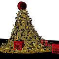 Chinese Festive Photo Spot With Gold Coin Tree Red Decorative Ball And Gold Ingots