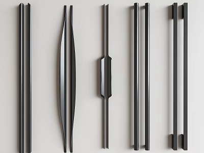 Modern Black Metal Door And Cabinet Handles With Various Sleek Contemporary Designs 3d model