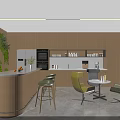 Bright Modern Office Pantry With Wooden Cabinets Bar Counter Comfortable Seats And Green Plant Decor