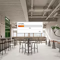 Modern Café Interior With Open Layout Hanging Lamps Green Plants And Bar Counter
