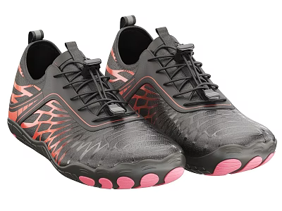 Black Athletic Shoes With Red Pattern Design Pink Sole And Laces 3d model
