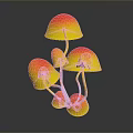 Mushroom Shaped Bonsai Plant Featuring Yellow Orange Gradient And Blue Stems On Dark Background