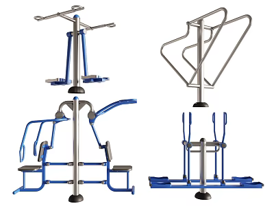 Steel Frame Outdoor Fitness Equipment with Blue Details and Multiple Workout Functions for Parks 3d model