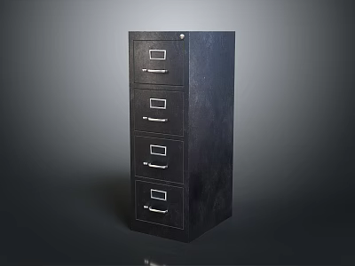 Black Filing Cabinet With Four Drawers Silver Handles And Label Slots 3d model