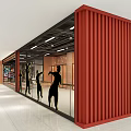 Modern Fitness Training Center Entrance With Gym Silhouette Reception Desk Brick Wall And Glass Doors