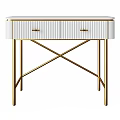 Modern White Vanity Table With Gold Cross Legs And Striped Drawers
