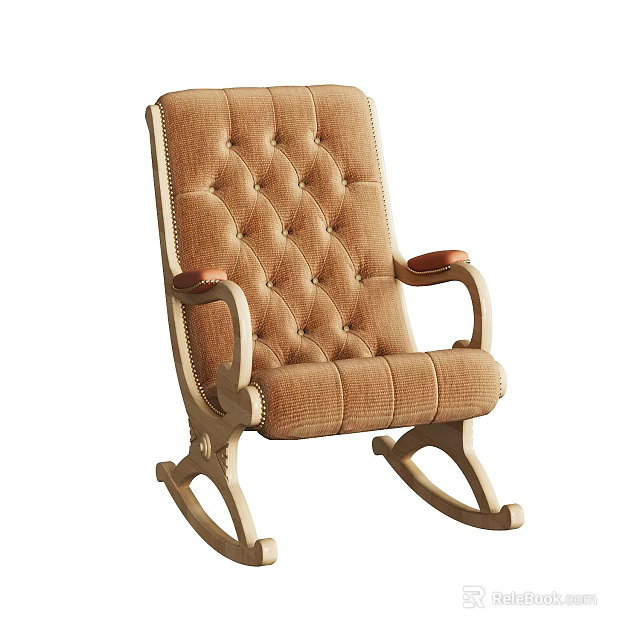 Classic Brown Tufted Rocking Chair With Wooden Armrests And Comfortable Upholstery 3d model 