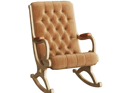 Classic Brown Tufted Rocking Chair With Wooden Armrests And Comfortable Upholstery 3d model
