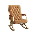 Classic Brown Tufted Rocking Chair With Wooden Armrests And Comfortable Upholstery