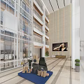 Spacious Modern Shopping Mall Lobby With Glass Windows Elevator Marble Floor And Indoor Plants