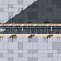 Construction Site Scaffolding Structure With Formwork Panels And Yellow Support Poles