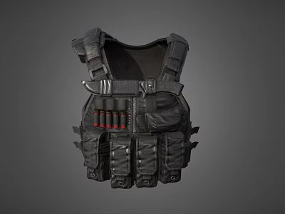 Military Style Black Tactical Vest With Multiple Pockets And Ammunition Clips 3d model