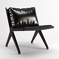 Black Leather Leisure Chair With Padded Backrest And Wooden Legs Design