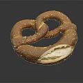 Traditional Salted Pretzel With Twisted Shape Golden Brown Crust And Bitten Section