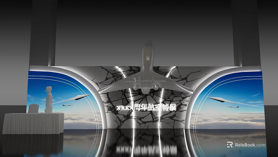 XXX Anniversary Airplane Exhibition In Modern Hall With Aircraft Model 3d model 