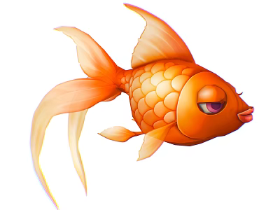 Cute Orange Goldfish With Big Eyes Long Tail And Shiny Scales In Cartoon Style 3d model