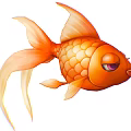 Cute Orange Goldfish With Big Eyes Long Tail And Shiny Scales In Cartoon Style